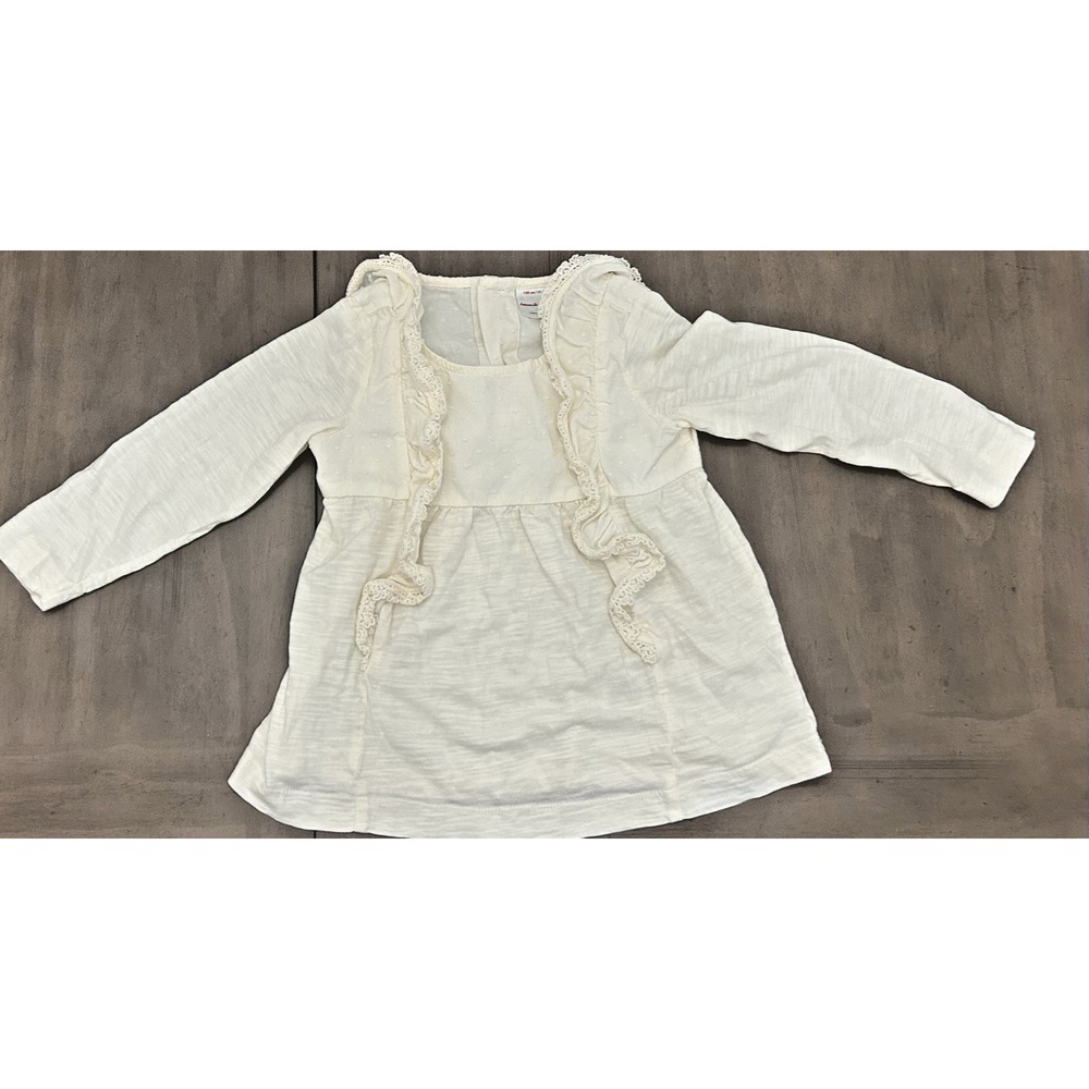 Hanna Andersson Girls Blouse Size 4 Ivory 100% Cotton Long Sleeve Button